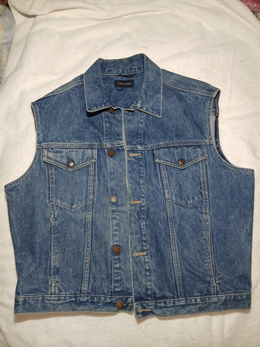 Vintage Calvin Klein Womens Blue Denim Vest Jacket